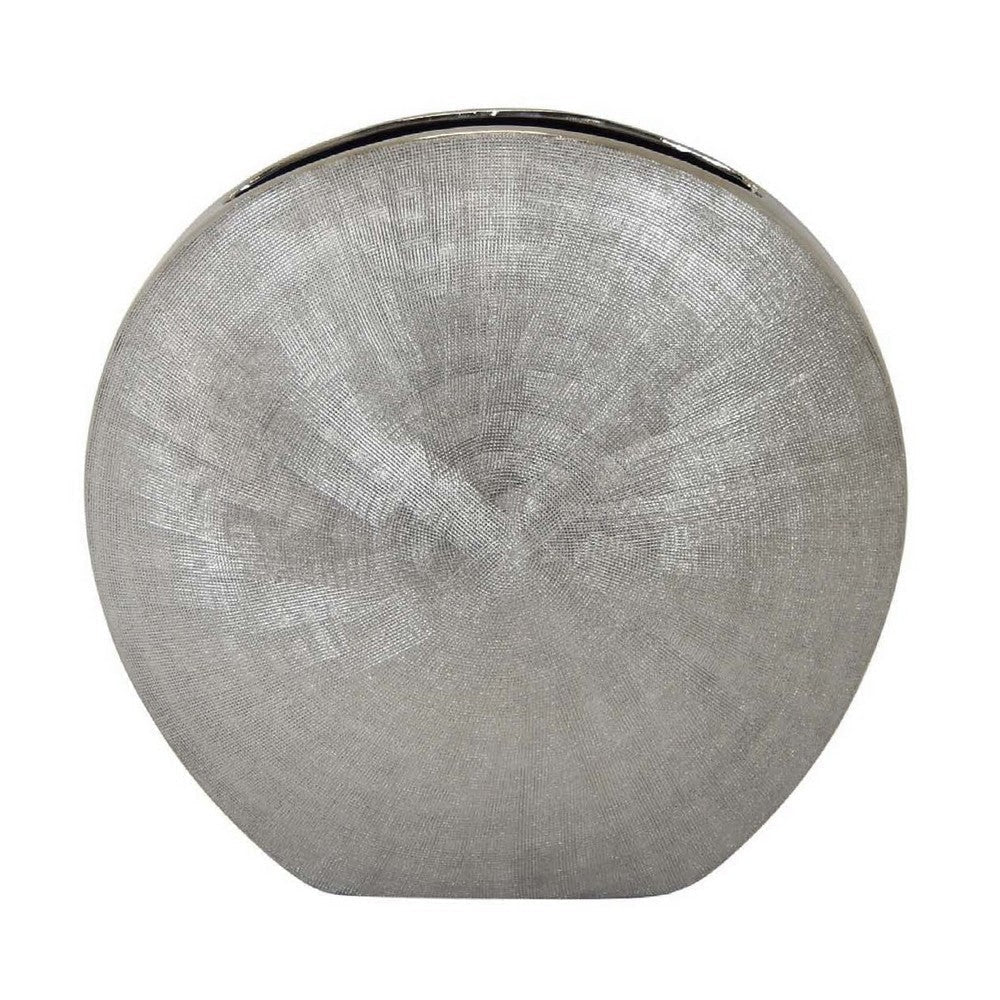 Harvey Accent Vase | Metallic Texture | Flat Round Gray Ceramic 15"