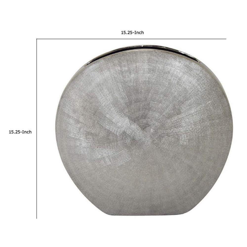 Harvey Accent Vase | Metallic Texture | Flat Round Gray Ceramic 15’’ BM335051
