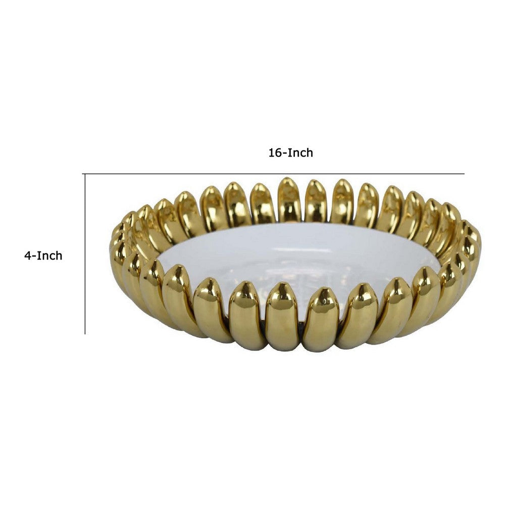 Milly Decorative Bowl | Raised Petal Rim | Gold White Ceramic 16’’