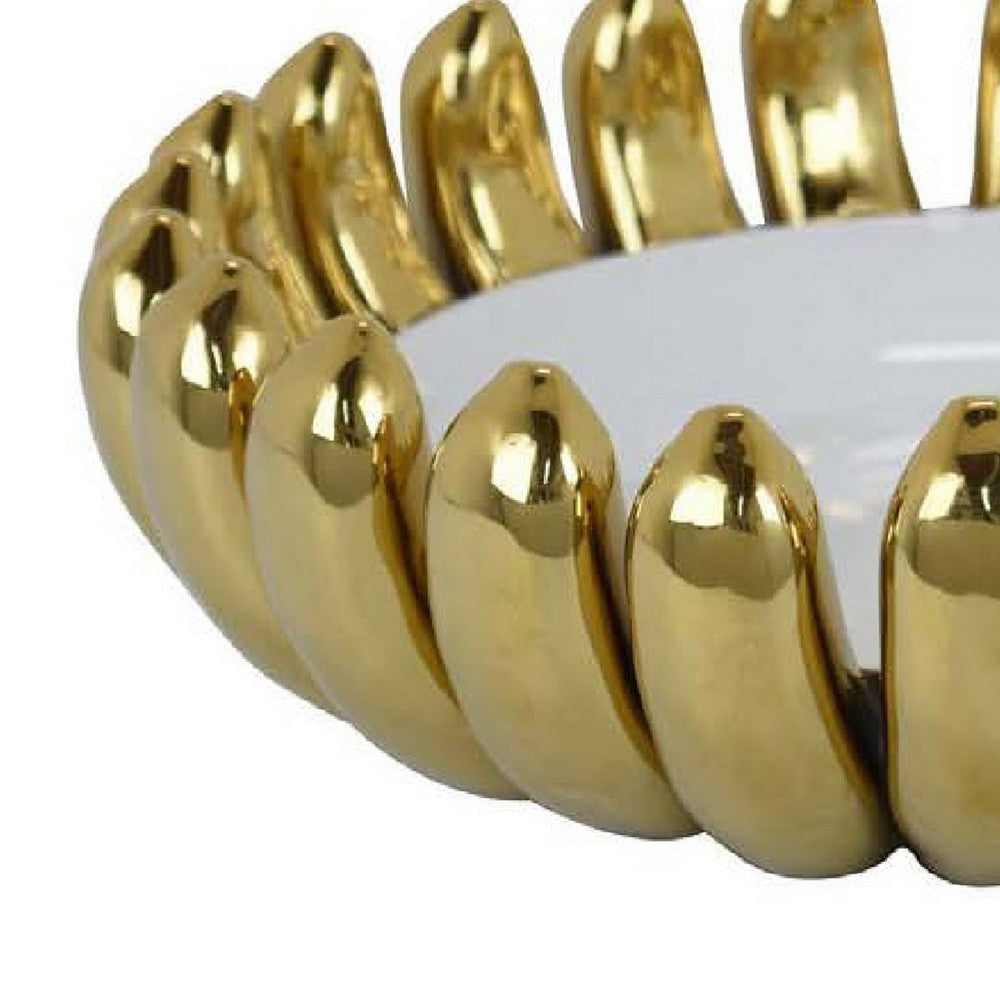 Milly Decorative Bowl | Raised Petal Rim | Gold White Ceramic 15’’