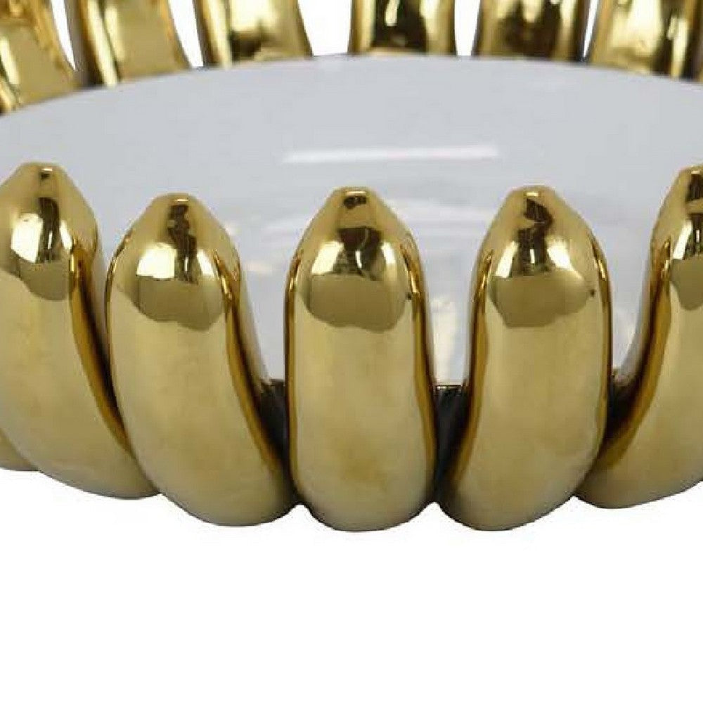 Milly Decorative Bowl | Raised Petal Rim | Gold White Ceramic 15’’