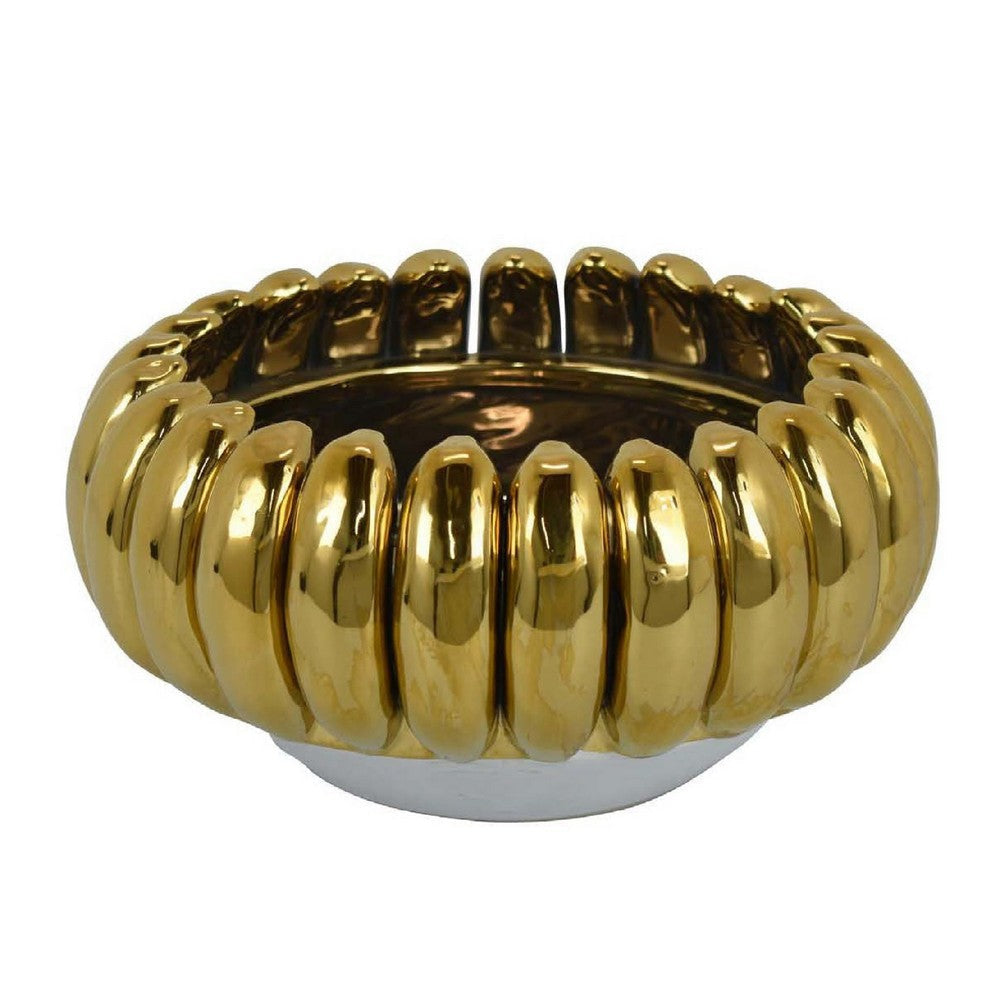 Milly Decorative Bowl | Raised Petal Rim | Gold Metallic Ceramic 13"