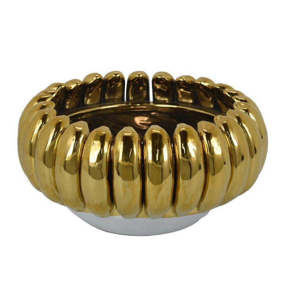 Milly Decorative Bowl | Raised Petal Rim | Gold Metallic Ceramic 13’’