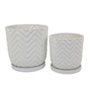 Camie Planter Set of 2 | Saucers | Chevron Wave Pattern White Ceramic BM335057
