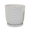 Camie Planter Set of 2 | Saucers | Chevron Wave Pattern White Ceramic BM335057