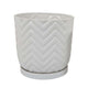 Camie Planter Set of 2 | Saucers | Chevron Wave Pattern White Ceramic BM335057