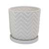 Camie Planter Set of 2 | Saucers | Chevron Wave Pattern White Ceramic BM335057
