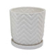Camie Planter Set of 2 | Saucers | Chevron Wave Pattern White Ceramic BM335057