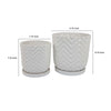 Camie Planter Set of 2 | Saucers | Chevron Wave Pattern White Ceramic BM335057