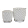 Camie Planter Set of 2 | Saucers | Chevron Wave Pattern White Ceramic