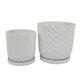 Camie Planter Set of 2 | Saucers | Chevron Wave Pattern White Ceramic