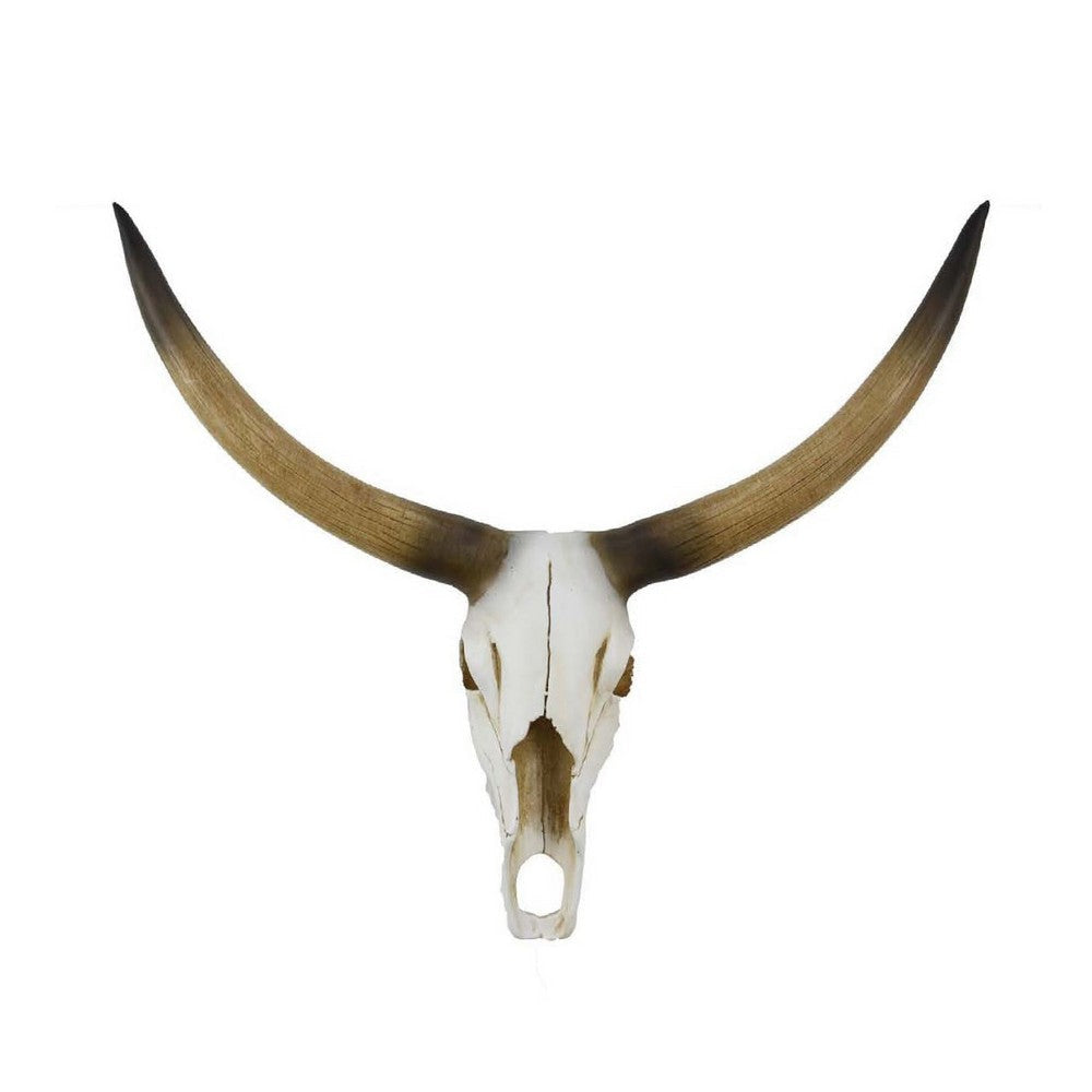 Kriya Accent Sculpture | Longhorn Bull Skull | White Resin 19’’ BM335065