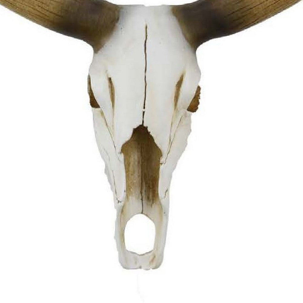 Kriya Accent Sculpture | Longhorn Bull Skull | White Resin 19’’ BM335065