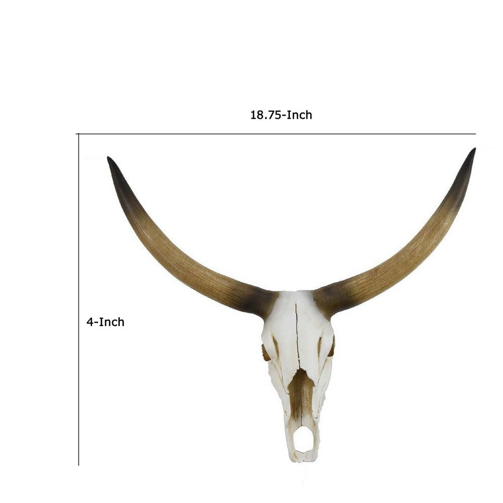 Kriya Accent Sculpture | Longhorn Bull Skull | White Resin 19’’ BM335065