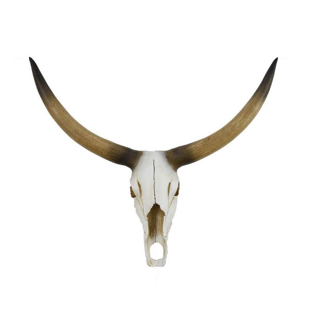 Kriya Accent Sculpture | Longhorn Bull Skull | White Resin 19"