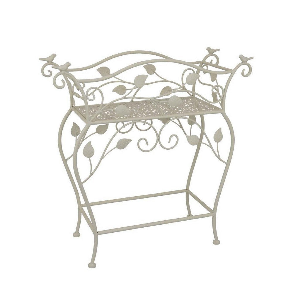 Philip Plant Stand Table | Scrolled Vine Details | Curved White Metal