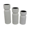 Solano Tall Candleholder Set of 3, Ribbed Texture, White Carved Wood