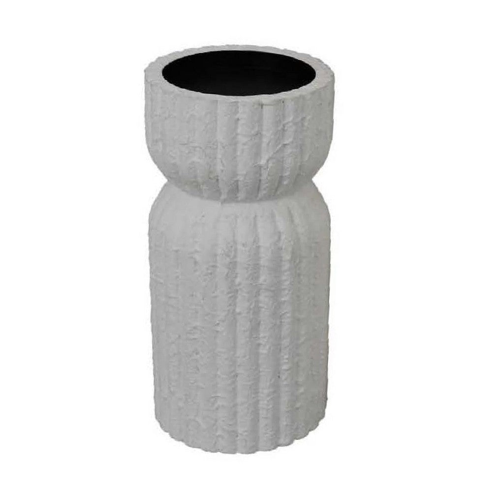 Solano Tall Candleholder Set of 3 Ribbed Texture White Carved Wood BM335068