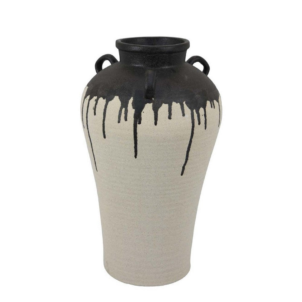 Caleb Accent Vase with Drip Pattern and Handles | Black Gray Ceramic BM335073