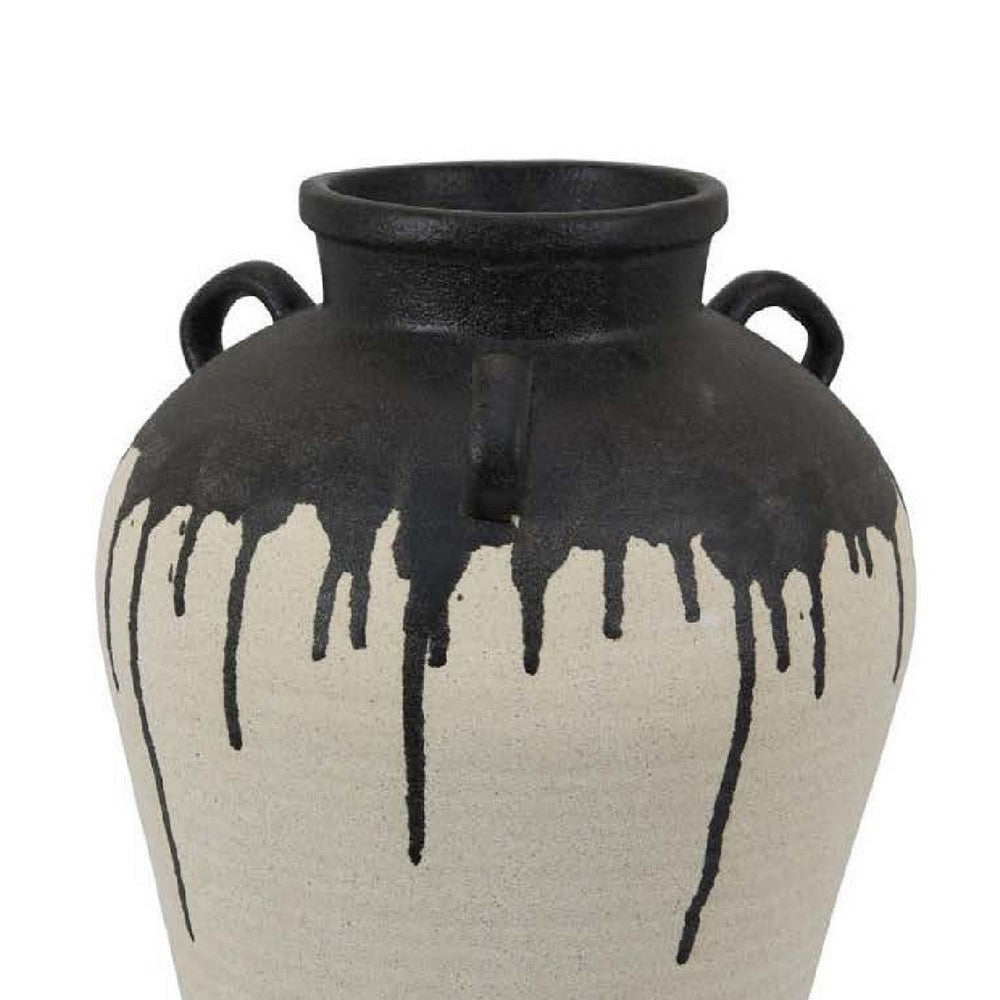 Caleb Accent Vase with Drip Pattern and Handles | Black Gray Ceramic BM335073