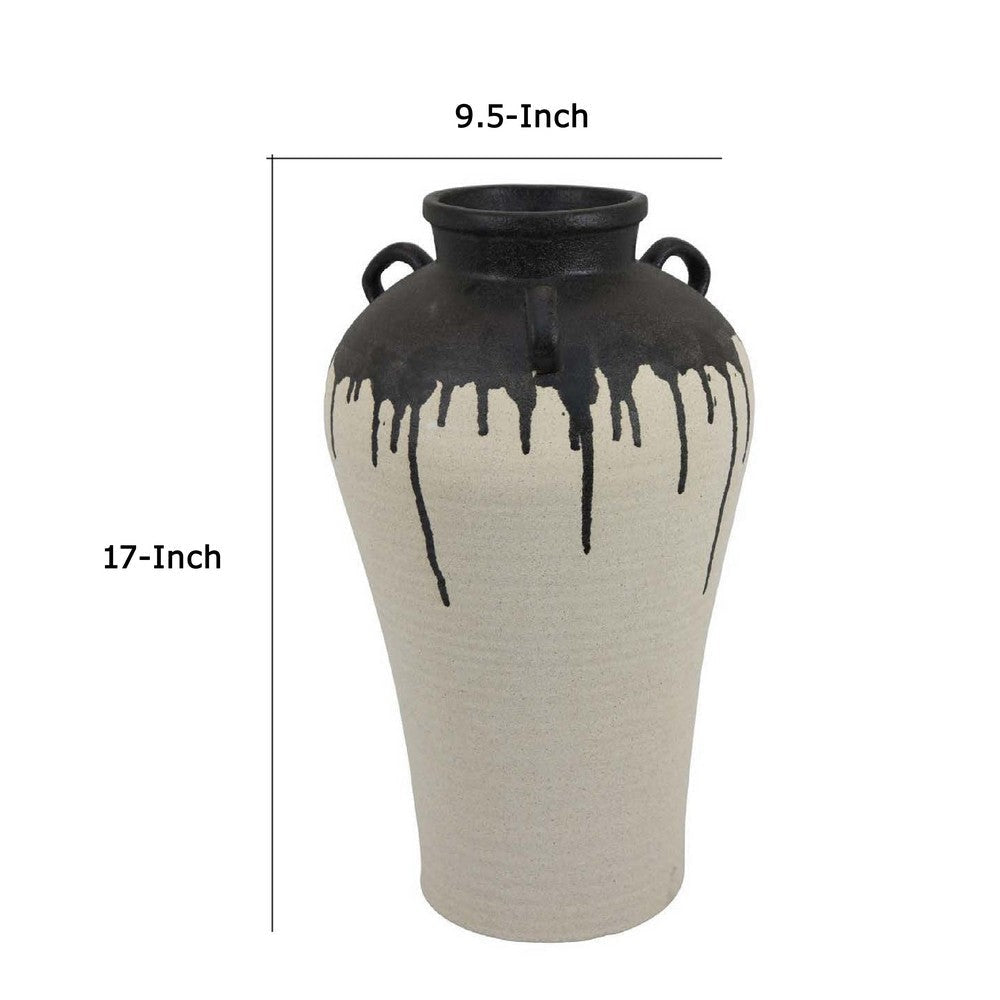 Caleb Accent Vase with Drip Pattern and Handles | Black Gray Ceramic BM335073