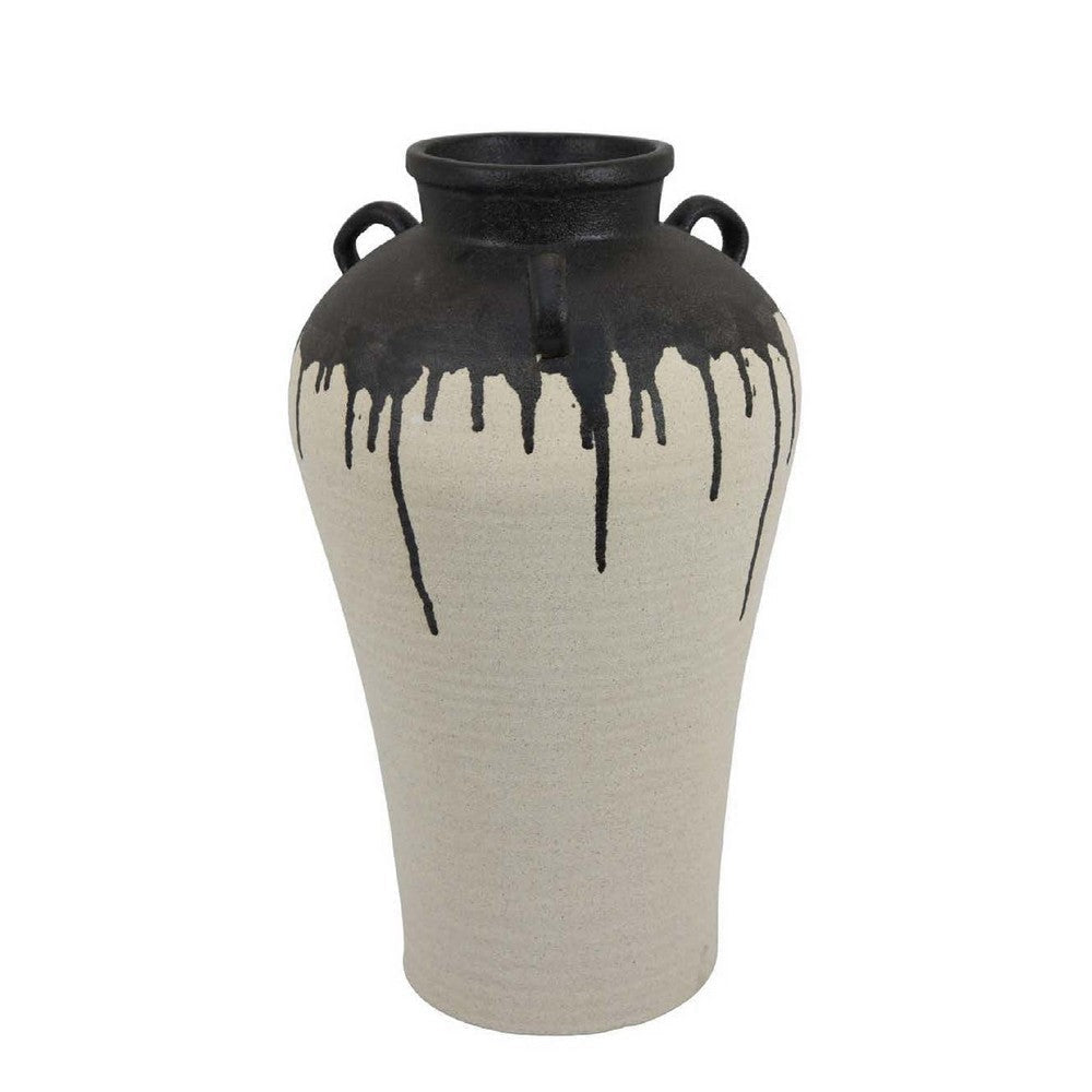 Caleb Accent Vase with Drip Pattern and Handles | Black Gray Ceramic