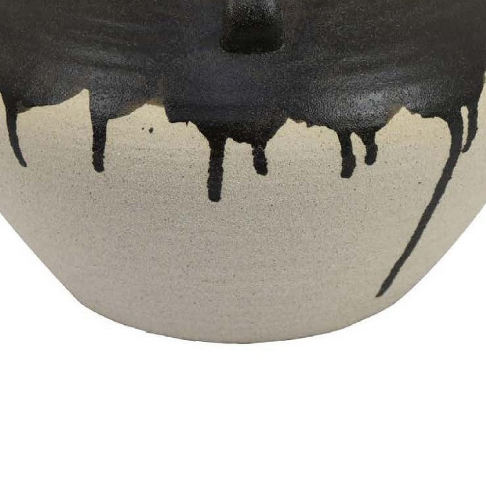 Caleb Accent Vase w Drip Pattern | Angled Handles Black Gray Ceramic BM335074
