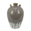 Caleb Accent Vase w Drip Pattern | Angled Handles Beige Gray Ceramic BM335075