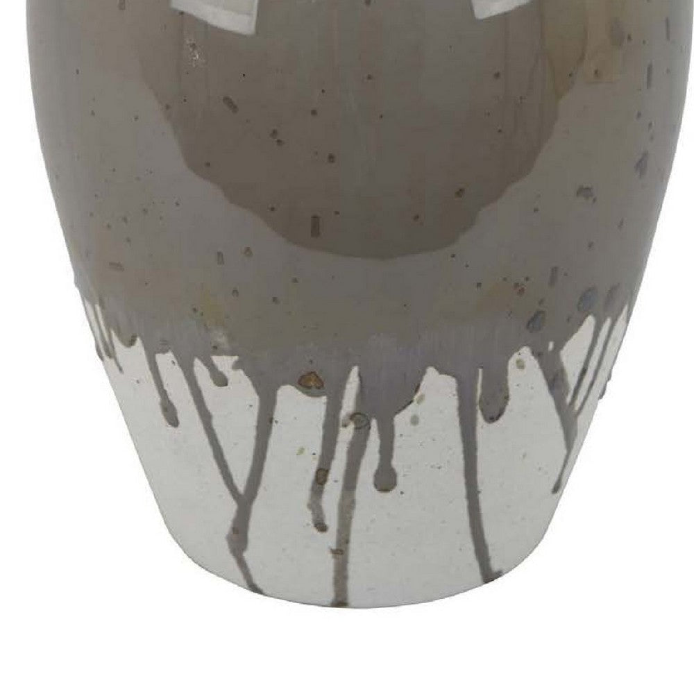 Caleb Accent Vase w Drip Pattern | Angled Handles Beige Gray Ceramic BM335075
