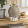 Caleb Accent Vase w Drip Pattern | Angled Handles Beige Gray Ceramic