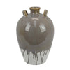 Caleb Accent Vase w Drip Pattern | Angled Handles Beige Gray Ceramic