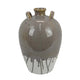 Caleb Accent Vase w Drip Pattern | Angled Handles Beige Gray Ceramic
