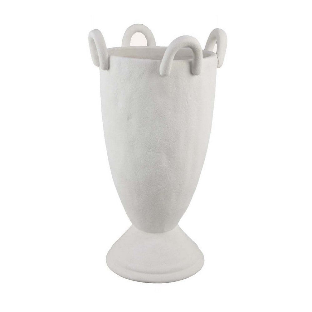 Fiji Accent Planter w Loop Handles | Pedestal White Ceramic 16’’ BM335079