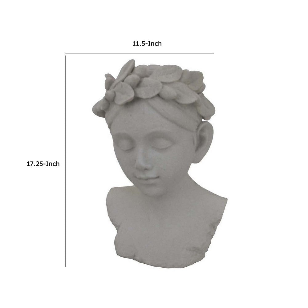 Sanie Decorative Female Bust with Floral Crown | Gray Resin 17’’ BM335085