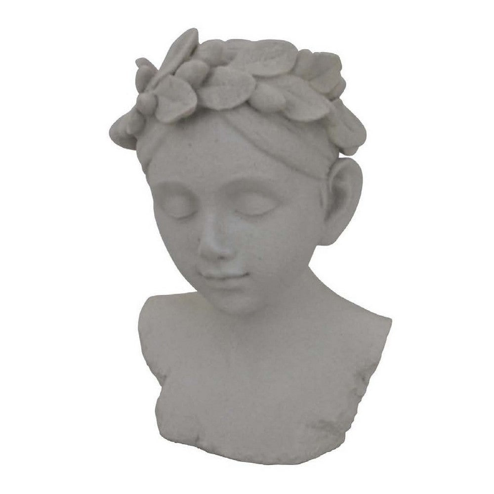 Sanie Decorative Female Bust with Floral Crown | Gray Resin 17"