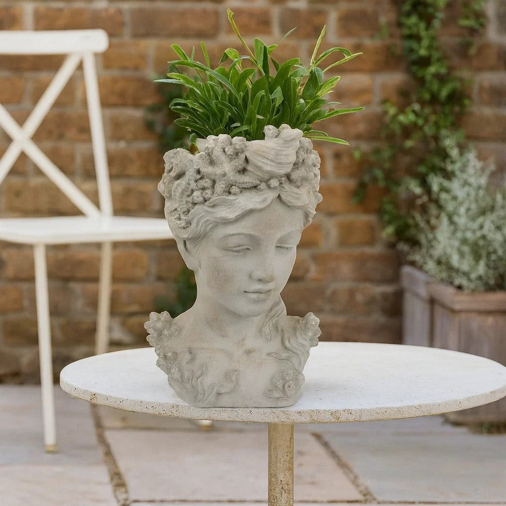 Lewis Bust Planter with Sea Life and Coral Patterns | White Terracotta