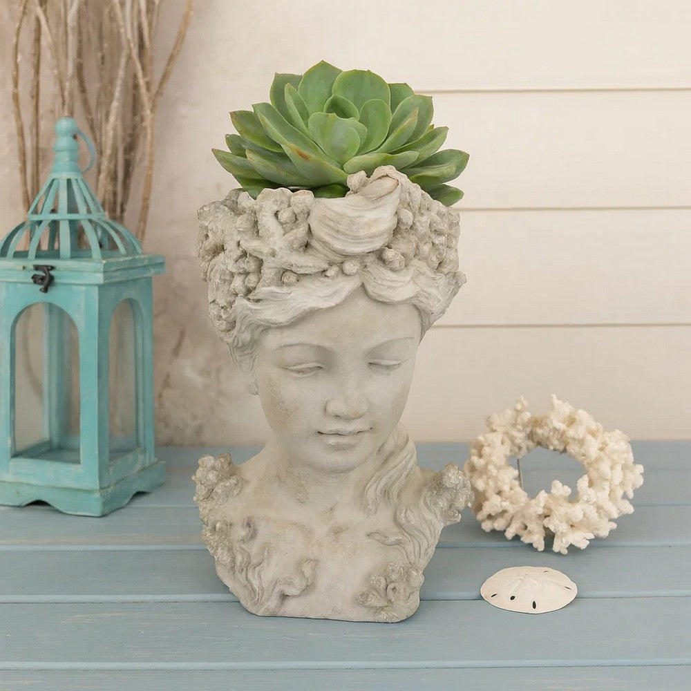 Lewis Bust Planter with Sea Life and Coral Patterns | White Terracotta