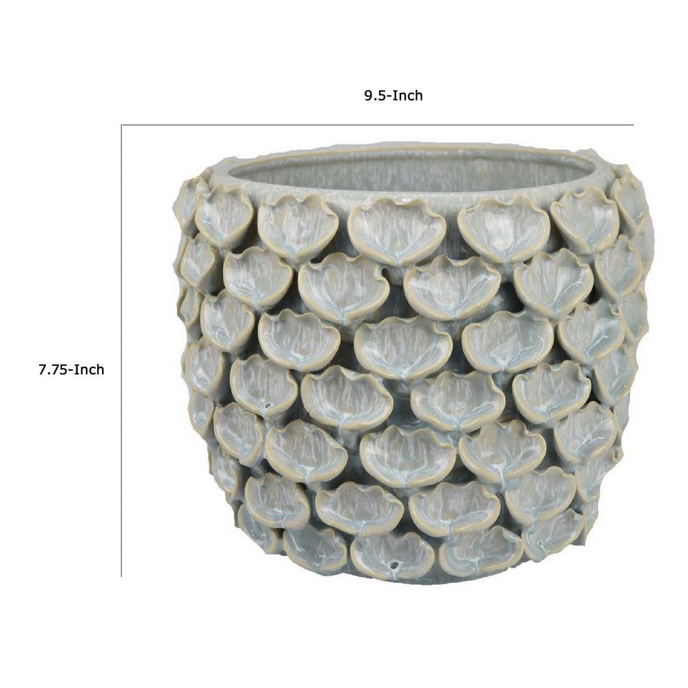 Aster Accent Planter w Raised Petal Pattern Blue Green Ceramic 10’’ BM335092