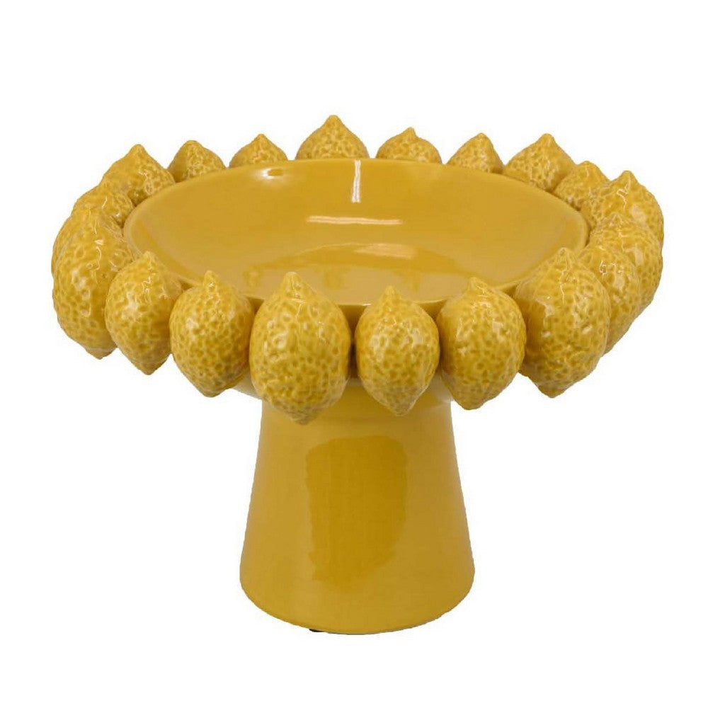 Rambo Decorative Bowl | Sculpted Lemon Motifs | Glazed Yellow Ceramic