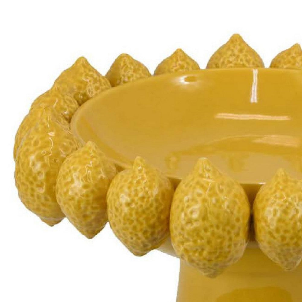 Rambo Decorative Bowl | Sculpted Lemon Motifs | Glazed Yellow Ceramic