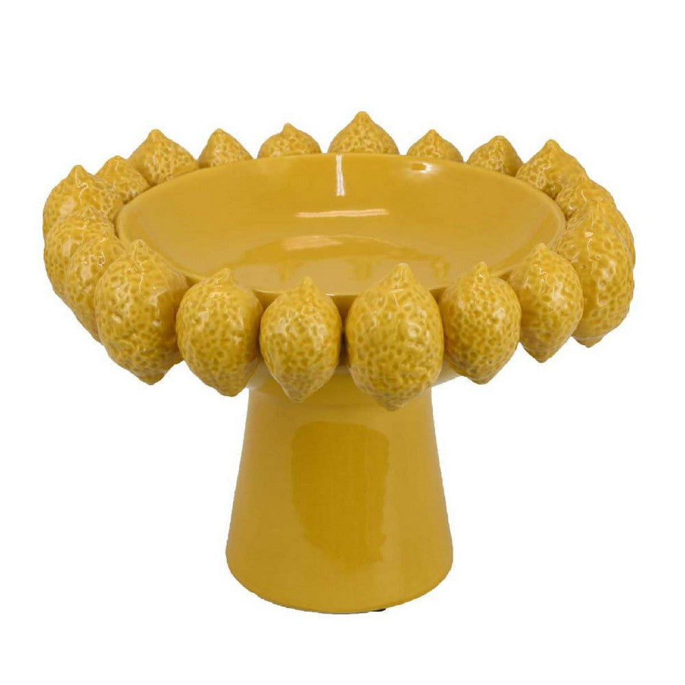 Rambo Decorative Bowl | Sculpted Lemon Motifs | Glazed Yellow Ceramic