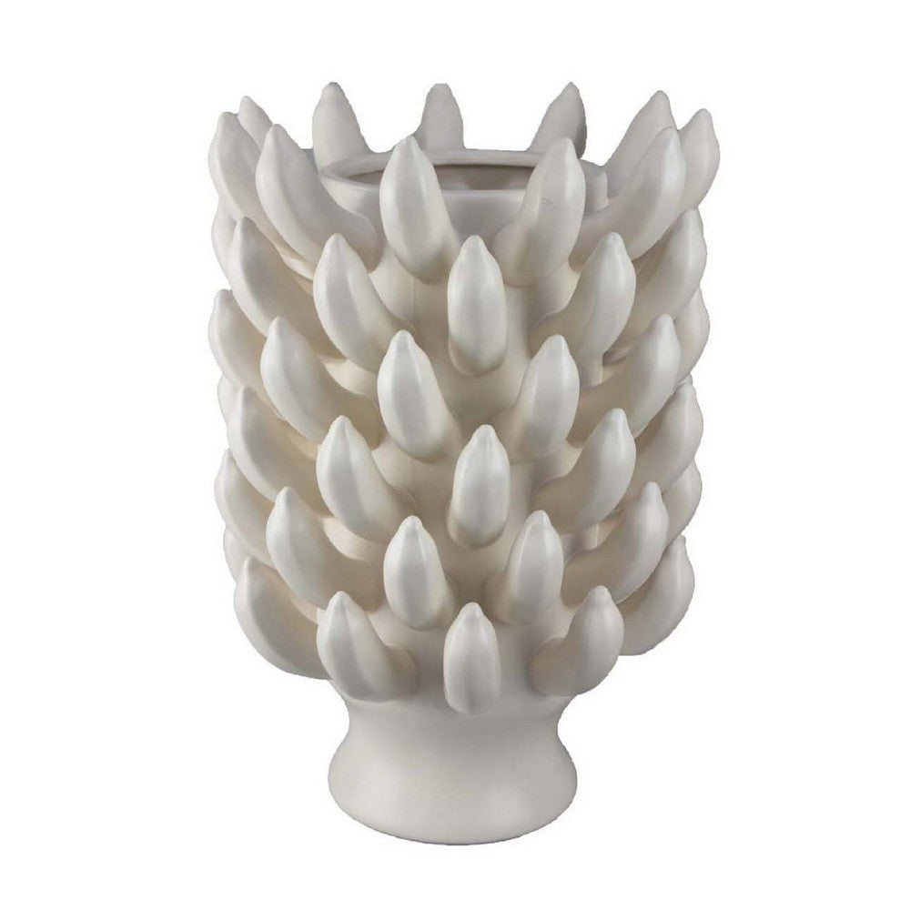Joseph Accent Vase with Tiered Flame Accents | Ivory Ceramic 17"