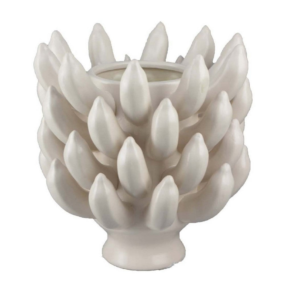 Joseph Accent Vase with Tiered Flame Accents | Ivory Ceramic 11"