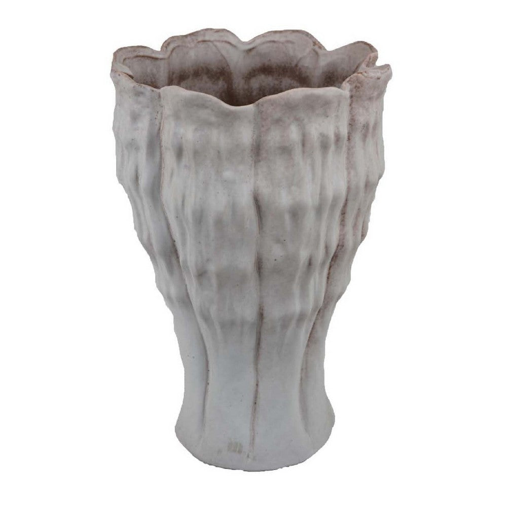Maria Accent Vase with Rippled Texture | Tapered Gray Ceramic 15’’ BM335105