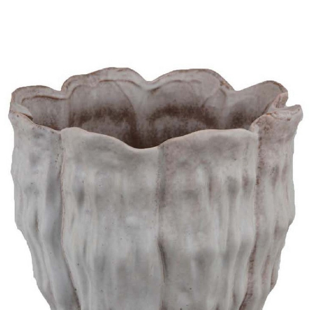 Maria Accent Vase with Rippled Texture | Tapered Gray Ceramic 15’’ BM335105