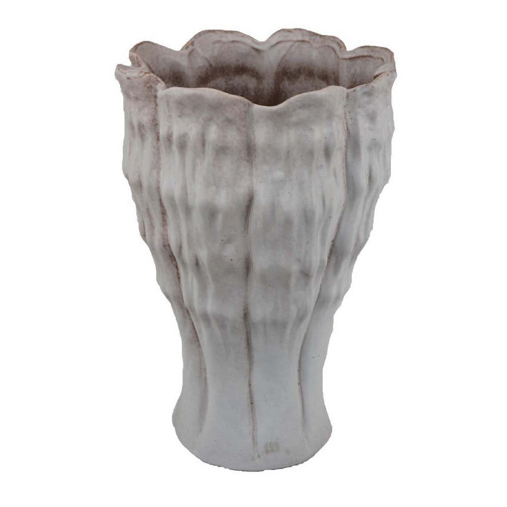 Maria Accent Vase with Rippled Texture | Tapered Gray Ceramic 15"