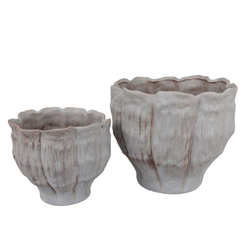 Maria Accent Planter Set of 2 | Scalloped Rim | Gray Textured Ceramic