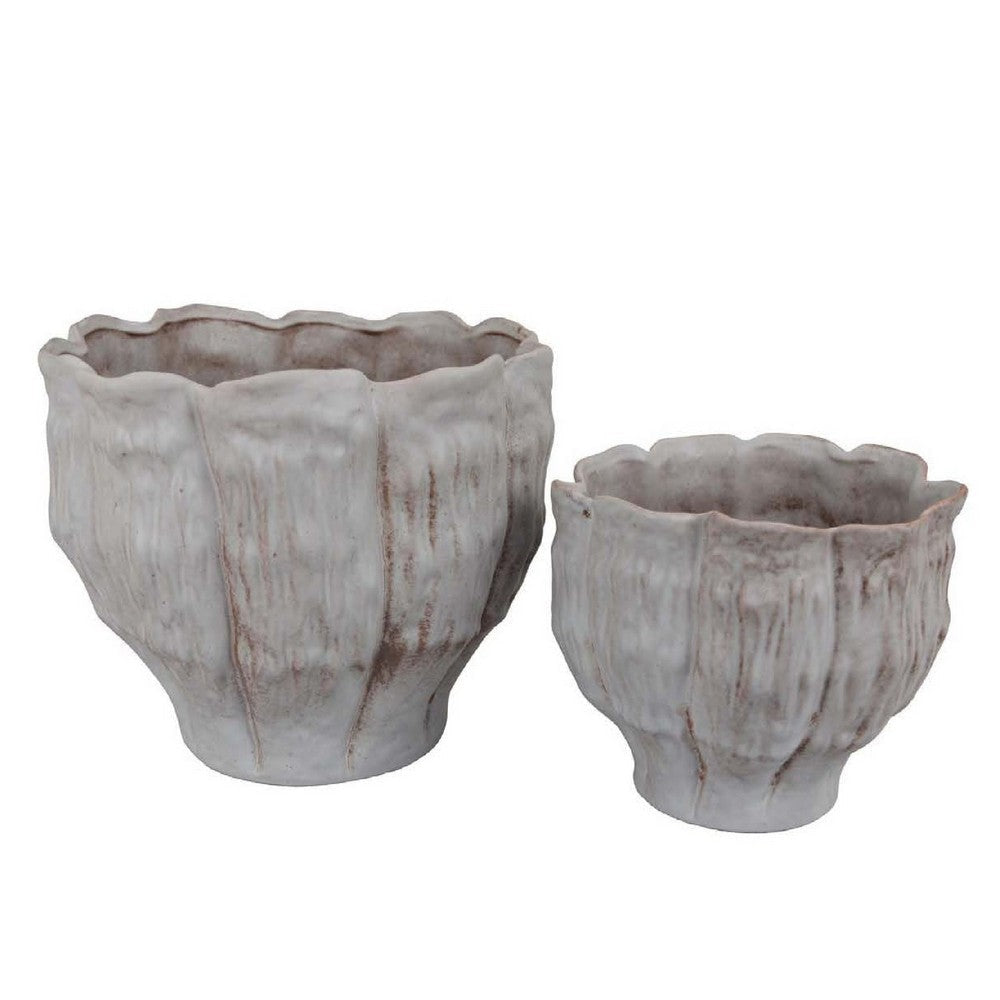 Maria Accent Planter Set of 2 | Scalloped Rim | Gray Textured Ceramic BM335106