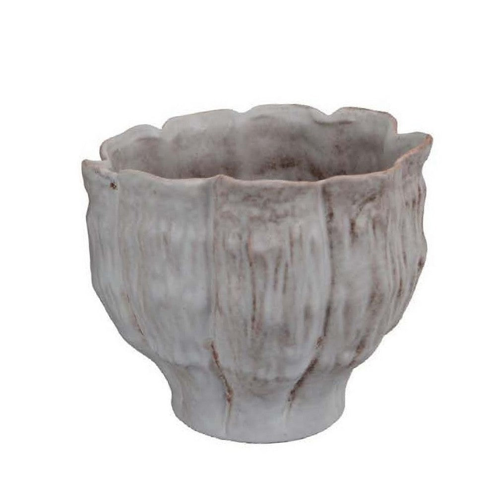 Maria Accent Planter Set of 2 | Scalloped Rim | Gray Textured Ceramic BM335106