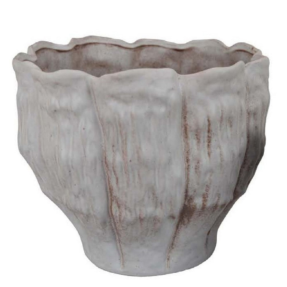 Maria Accent Planter Set of 2 | Scalloped Rim | Gray Textured Ceramic BM335106